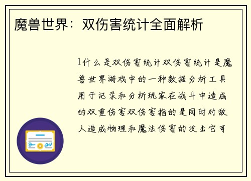 魔兽世界：双伤害统计全面解析